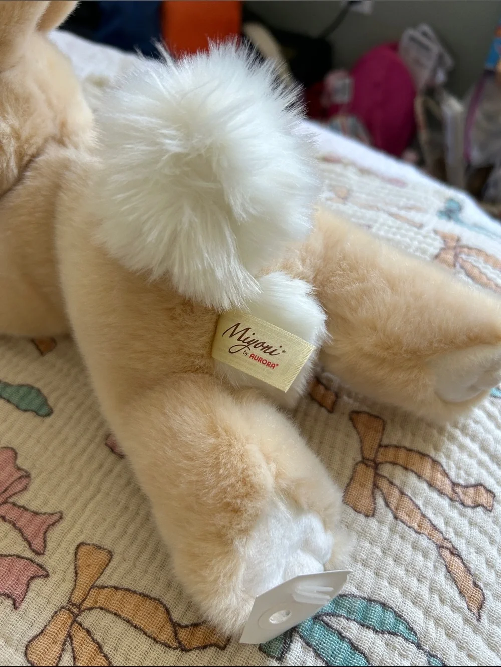 Miyani by Aurora Beige Plush Bunny with soft cotton tail.